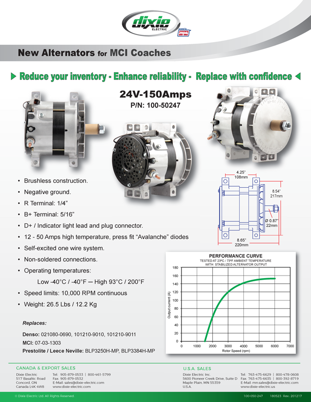 Alternators for MCI Coaches