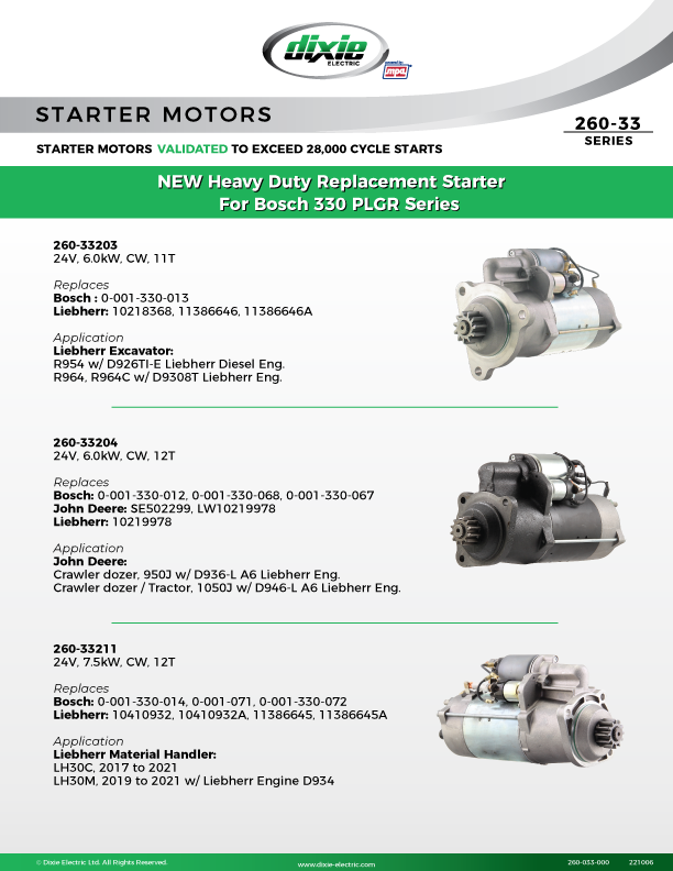 HD Replacement Starter for Bosch 330 PLGR